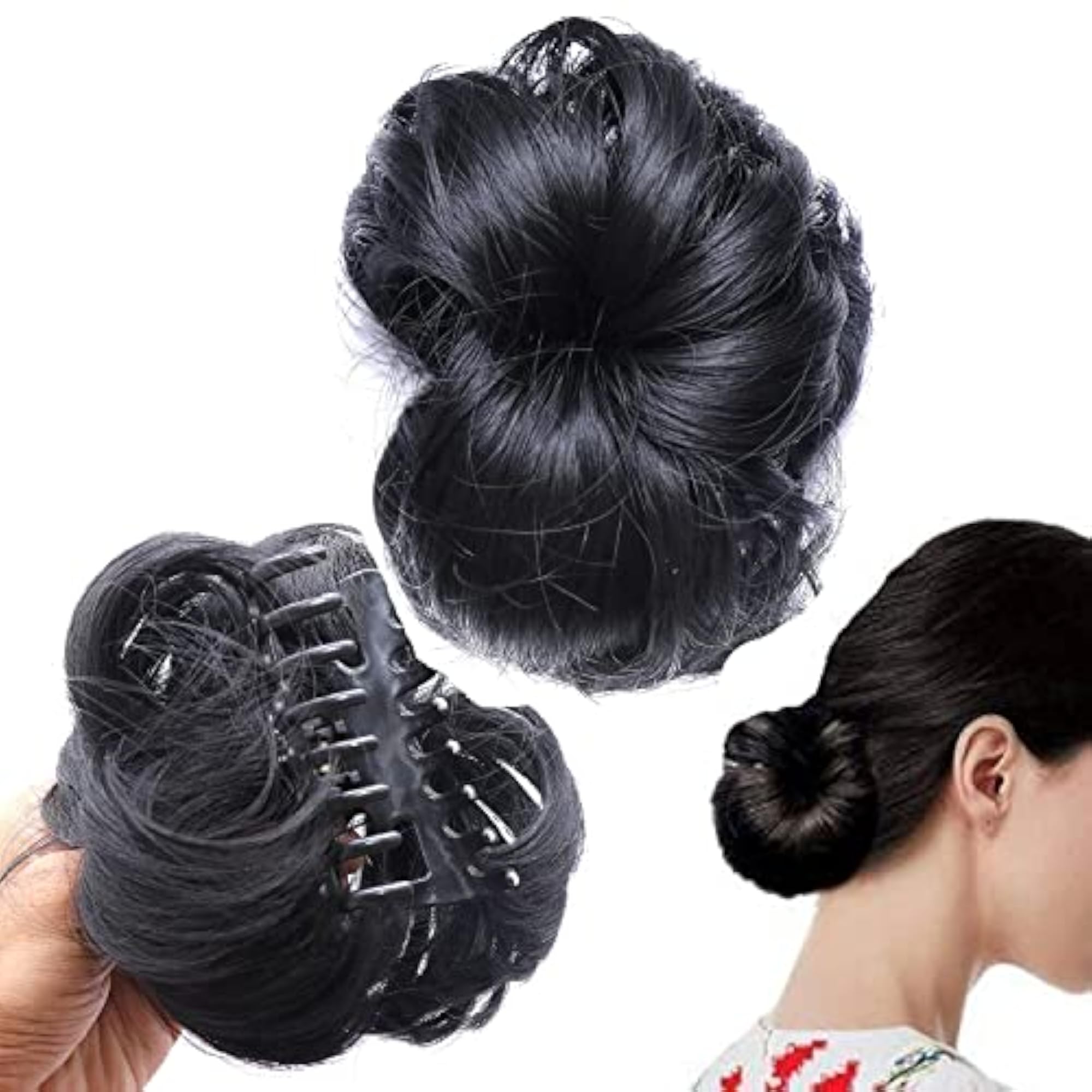 Artificial Matt Black Small Juda Hair Bun with Clutcher